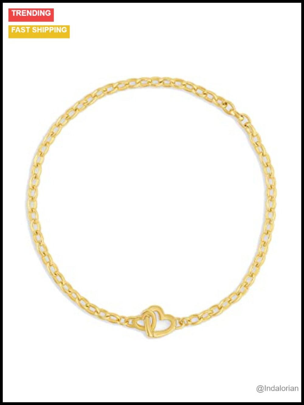 18k Gold Plated Heart Link Bracelet Interlocking Design 7 1/4"